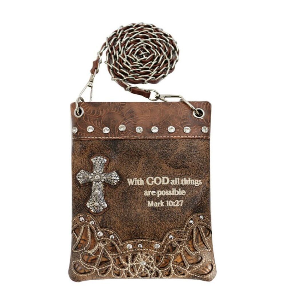 Western Crossbody Bag Brown Bible Verse Messenger Bag